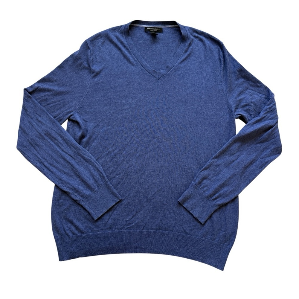 Banana Republic Silk Cashmere Sweater Mens L Blue V Neck Luxury Lightweight